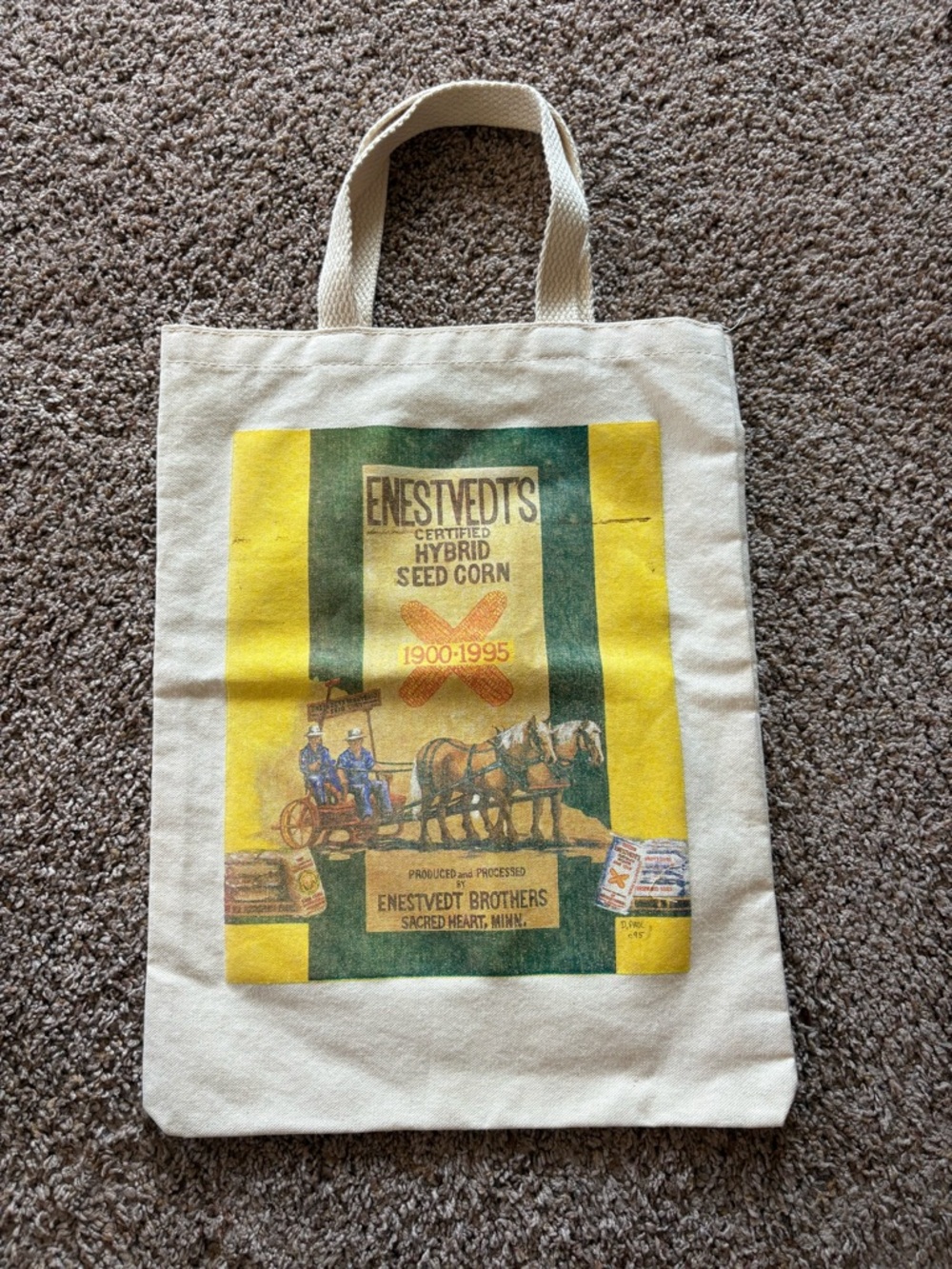 Canvas Tote with Vintage Corn Seed Poster Print Yellow & Green